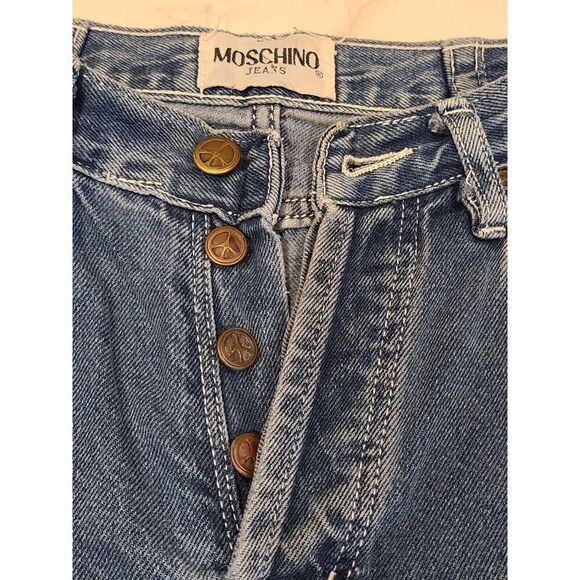 Moschino Jeans Blue Brass Peace Sign Button Fly Straight Leg 1990s | 29 ALTERED - Picture 5 of 11